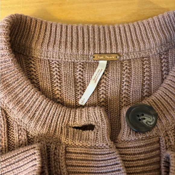 Free People Ribbed Cardigan in Mocha - Picture 3 of 7
